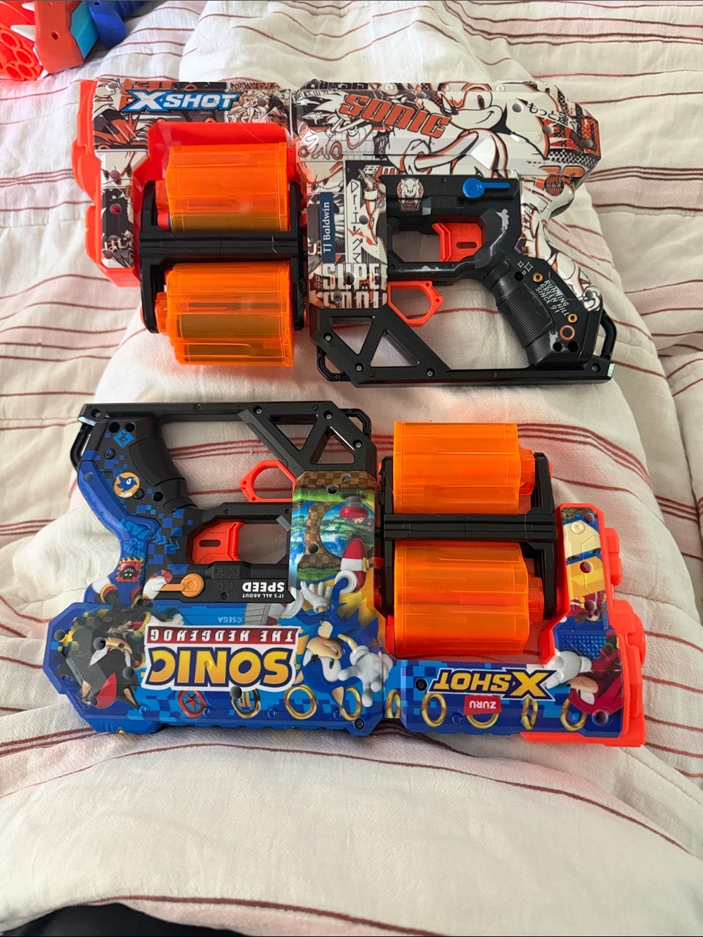 Sonic Themed Kids Toy Blaster - Blue & White with Orange Rotors
